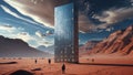 Alien Monolith in Desert Landscape with. Royalty Free Stock Photo