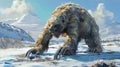 A towering giant ground sloth its long claws digging into the frozen ground as it searches for plant life in the barren Royalty Free Stock Photo