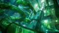 A towering green water slide modeled after the control rods that regulate nuclear fission