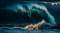 Towering high above the ocean, the colossal wave surged forward seeming to engulf everything in its path as if swallowing the vast Royalty Free Stock Photo