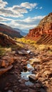 Towering jagged rock formations, sculpted by time, frame the magnificent view of a deep canyon.