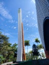 The towering minaret of the mosque in the rest area, as a supporting facility for users of Indonesia\'s Trans Java toll road. Royalty Free Stock Photo