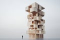 towering modular building structure showcasing innovative design and architecture. stacked components create unique