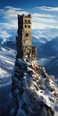 The Towering Mountain: A Snowy Landscape with a Great Big Castle Royalty Free Stock Photo
