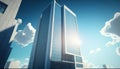 Towering office building stands against a clear blue sky in a striking corporate illustration Royalty Free Stock Photo