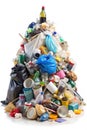 A towering pile of mixed household trash and recyclable materials on a white background garbage Royalty Free Stock Photo