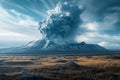 A towering plume of smoke billowing from an erupting volcano in Iceland, showcasing natures raw power Royalty Free Stock Photo