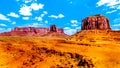 The towering red sandstone formations of Sentinel Mesa, West Mitten and Merrick Buttes