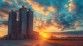 Towering Silo Beside Majestic Skyscraper Royalty Free Stock Photo