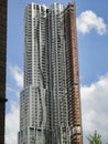 Skyscraper against blue sky, urban design with tower block in New York USA Royalty Free Stock Photo