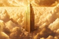 a towering skyscraper made entirely of gold, reaching into the clouds, representing the towering wealth and power amassed by a Royalty Free Stock Photo