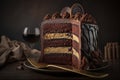 towering slice chocolate brown cake Generative AI