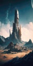 Towering Spires On Asteroid Base Mobile Wallpaper. Generative AI