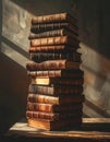 Stack of Antique Books in Dramatic Light Royalty Free Stock Photo