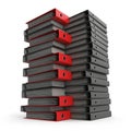 Tall Stack of Red and Gray Document Binders on a White Background file folders office supplies Royalty Free Stock Photo