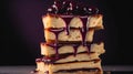 A towering stack of peanut butter and jelly sandwiches with raspberry jam,