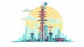 Towering transmission tower for radio signals and connections. Telecom structure, antennas, dishes. Modern flat Royalty Free Stock Photo