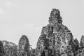 Towers at Bayon Temple in Angkor Tom, Siem Reap, Cambodia in B&W Royalty Free Stock Photo