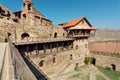 Towers and brick walls of 6th century David Gareja monastery and natural landscape, Georgia country Royalty Free Stock Photo