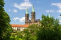 Towers of church Bamberg Cathedral (Bamberger Dom) in Bamberg, Upper Franconia, Bavaria, Germany