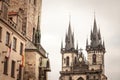 Towers of the church of our lady before tyn, also called chram matky bozi pred tynem or tynsky chram, in the old town of Prague Royalty Free Stock Photo