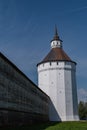 Towers and defense walls of Kirillo-Belozersky monastery. Monastery of the Russian Orthodox Church Royalty Free Stock Photo