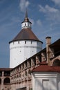 Towers and defense walls of Kirillo-Belozersky monastery. Monastery of the Russian Orthodox Church,.located within the city of Kir Royalty Free Stock Photo