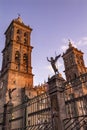 Towers Facade Angels Outside Sunset Puebla Cathedral Mexico Royalty Free Stock Photo