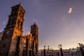Towers Facade Angels Outside Sunset Puebla Cathedral Mexico Royalty Free Stock Photo