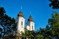 Towers of the famous Benedictine Monastery of Tihany Tihany Abbey in a summer evening Royalty Free Stock Photo