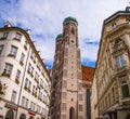 The towers of Frauenkirche Munich - MUNICH, GERMANY - JUNE 03, 2021 - CITY OF MUNICH, GERMANY - JUNE 03, 2021 Royalty Free Stock Photo