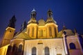 Towers of the Gothic Catholic cathedral during the night