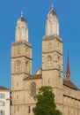 Towers of the Grossmunster cathedral in the city of Zurich, Switzerland