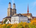 Towers of the Grossmunster cathedral in Zurich, Switzerland