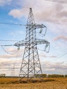 Towers of high-voltage energy transfer against a cloudy sky Royalty Free Stock Photo