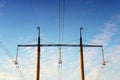 towers and high-voltage wires against the blue sky. Electric net Royalty Free Stock Photo