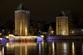 Towers of medieval bridge Ponts Couverts in Strasbourg, France