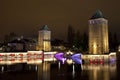 Towers of medieval bridge Ponts Couverts in Strasbourg, France Royalty Free Stock Photo