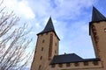 Towers of the medieval castle in Rochlitz/Saxony/Germany/Europe with blue sky and white clouds