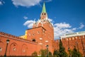 Towers Moscow behind red kremlin wall