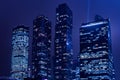 Towers of Moscow city - Empire, Capital, Federation on the embankment. Skyscrapers in night light Windows, high-rise buildings of Royalty Free Stock Photo