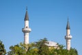 Towers of the mosque against the background of blue sky Royalty Free Stock Photo