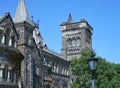 Old gothic ivy covered stone college building