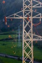 Towers and power lines with diverter Royalty Free Stock Photo