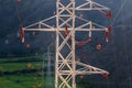 Towers and power lines with diverter Royalty Free Stock Photo