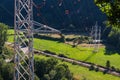 Towers and power lines with diverter Royalty Free Stock Photo