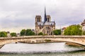 Towers Seine River Bridge Notre Dame Cathedral Paris France Royalty Free Stock Photo