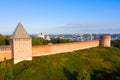 Towers of Smolensk fortress wall. The southern wall of the Smolensk Kremlin and a panorama of the city of Smolensk from