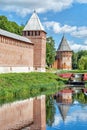 Towers of Smolensk Kremlin, reflecting in water Royalty Free Stock Photo