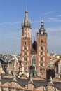 Towers of St. Mary's Basilica on Main Market Square, Krakow, Poland Royalty Free Stock Photo